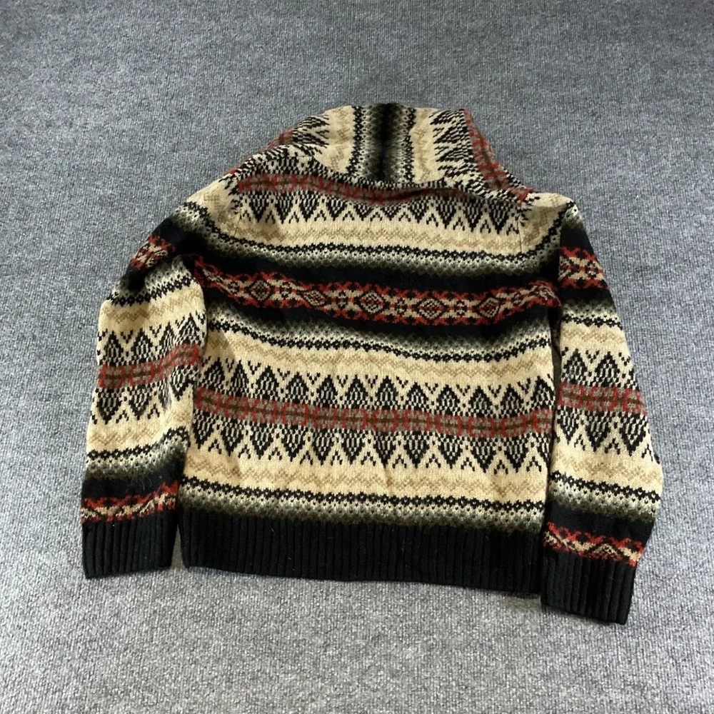 Susan Bristol Mens Wool Fair Isle Toggle Cardigan Sweater Shawl Collar L Black